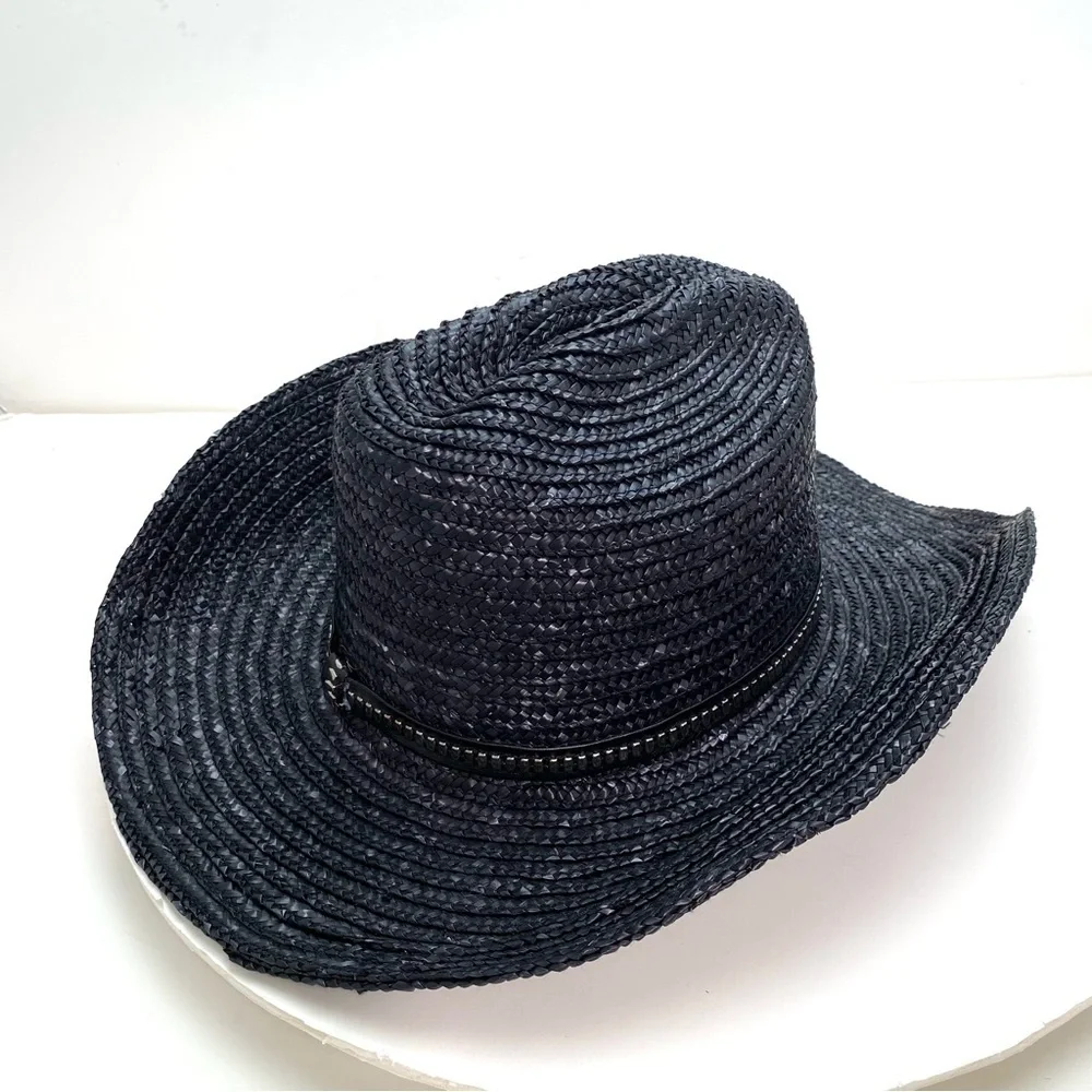 Free People Fame Straw Western Cowboy Hat In Black